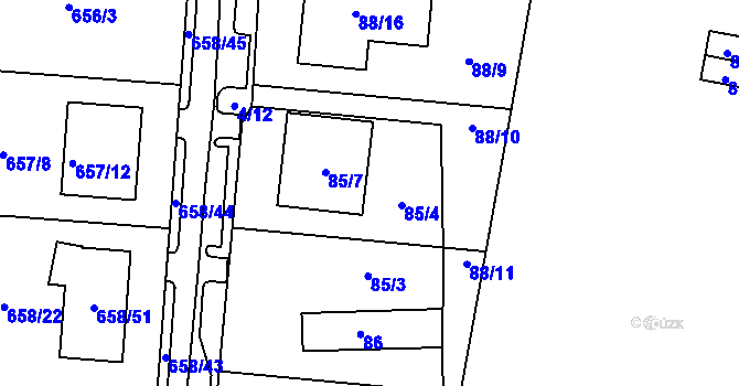 Parcela st. 85/4 v KÚ Blažovice, Katastrální mapa