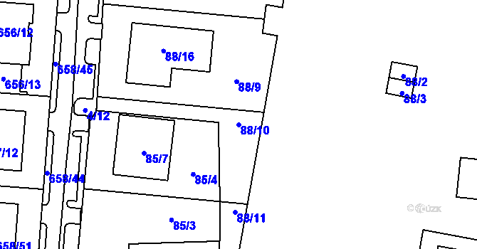 Parcela st. 88/10 v KÚ Blažovice, Katastrální mapa