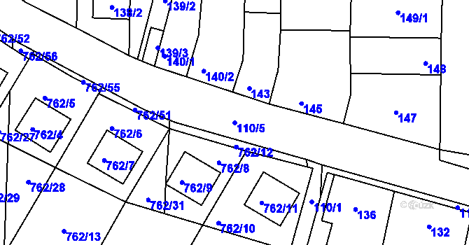 Parcela st. 110/5 v KÚ Blažovice, Katastrální mapa