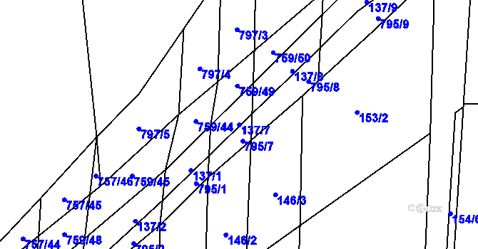 Parcela st. 137/7 v KÚ Blažovice, Katastrální mapa