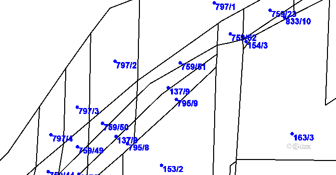 Parcela st. 137/9 v KÚ Blažovice, Katastrální mapa