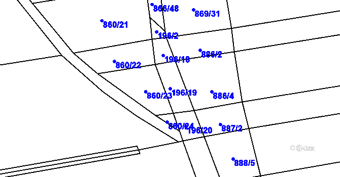 Parcela st. 196/19 v KÚ Blažovice, Katastrální mapa