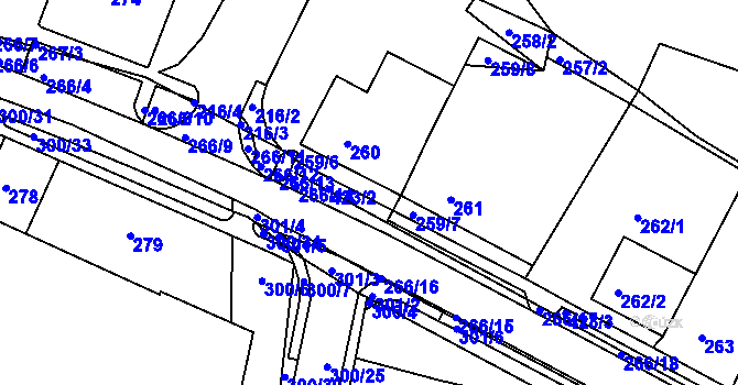 Parcela st. 259/5 v KÚ Blažovice, Katastrální mapa
