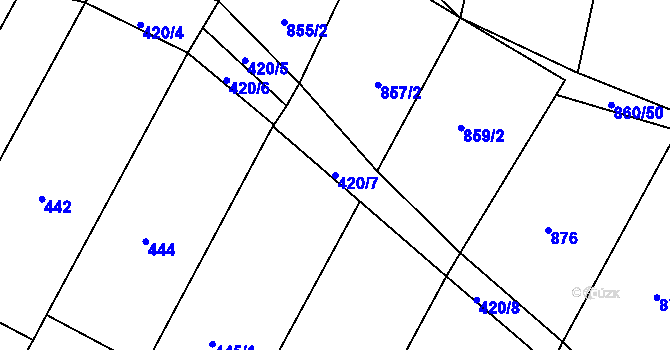 Parcela st. 420/7 v KÚ Blažovice, Katastrální mapa