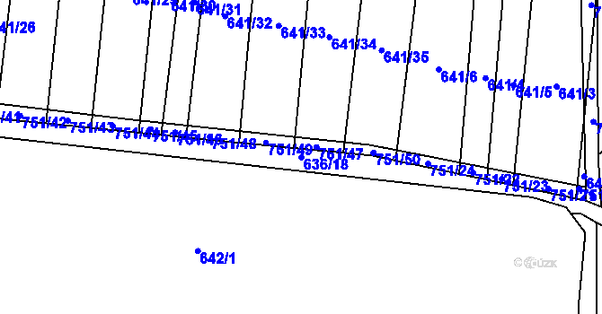 Parcela st. 636/18 v KÚ Blažovice, Katastrální mapa