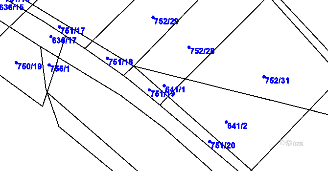 Parcela st. 641/1 v KÚ Blažovice, Katastrální mapa