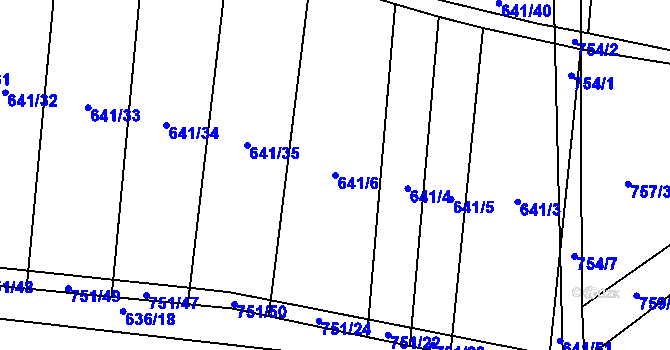 Parcela st. 641/6 v KÚ Blažovice, Katastrální mapa