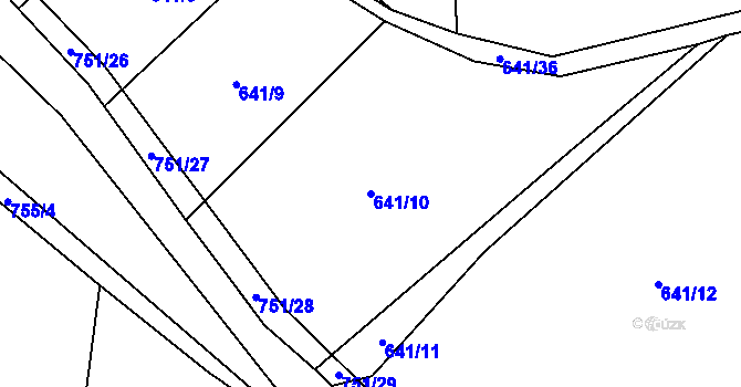 Parcela st. 641/10 v KÚ Blažovice, Katastrální mapa