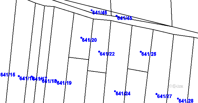Parcela st. 641/22 v KÚ Blažovice, Katastrální mapa