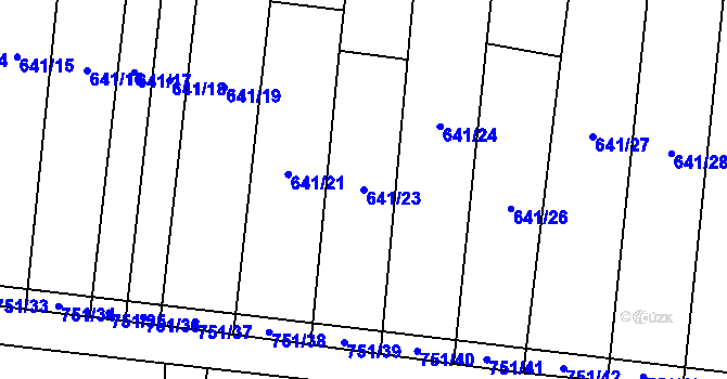 Parcela st. 641/23 v KÚ Blažovice, Katastrální mapa