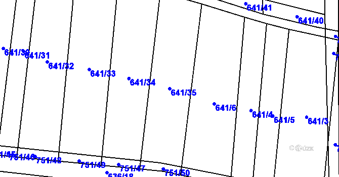 Parcela st. 641/35 v KÚ Blažovice, Katastrální mapa