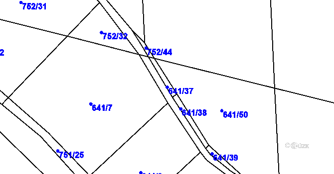 Parcela st. 641/37 v KÚ Blažovice, Katastrální mapa