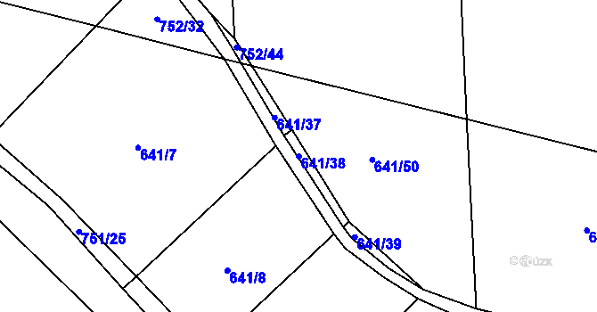Parcela st. 641/38 v KÚ Blažovice, Katastrální mapa