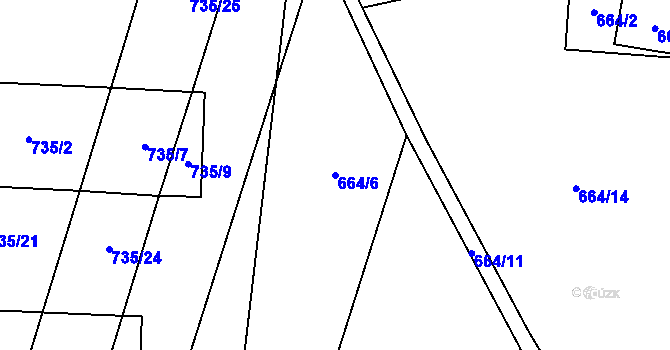 Parcela st. 664/6 v KÚ Blažovice, Katastrální mapa