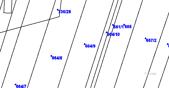 Parcela st. 664/9 v KÚ Blažovice, Katastrální mapa