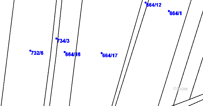 Parcela st. 664/17 v KÚ Blažovice, Katastrální mapa