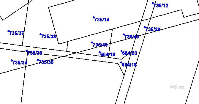 Parcela st. 664/19 v KÚ Blažovice, Katastrální mapa