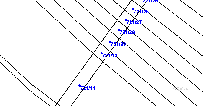 Parcela st. 721/13 v KÚ Blažovice, Katastrální mapa