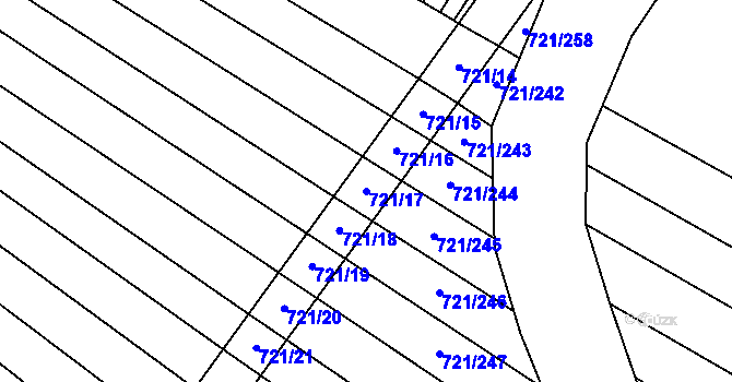 Parcela st. 721/17 v KÚ Blažovice, Katastrální mapa