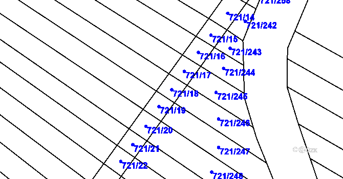 Parcela st. 721/18 v KÚ Blažovice, Katastrální mapa
