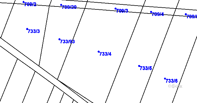 Parcela st. 733/4 v KÚ Blažovice, Katastrální mapa