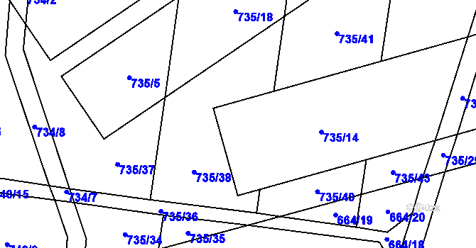 Parcela st. 735/13 v KÚ Blažovice, Katastrální mapa