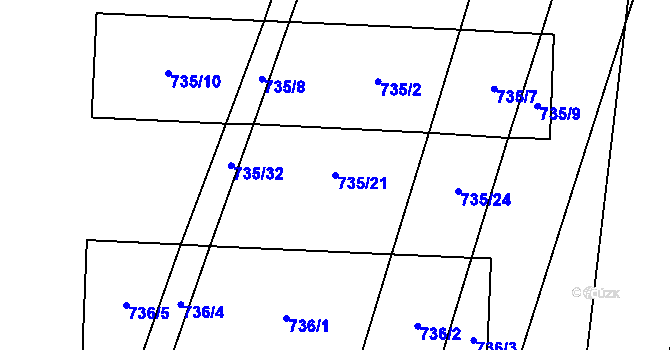 Parcela st. 735/21 v KÚ Blažovice, Katastrální mapa