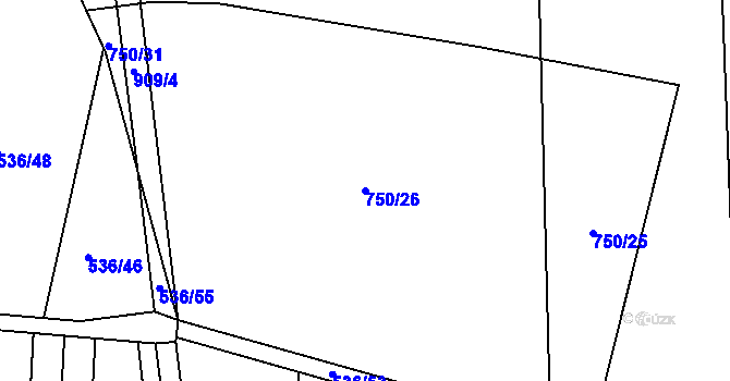 Parcela st. 750/26 v KÚ Blažovice, Katastrální mapa