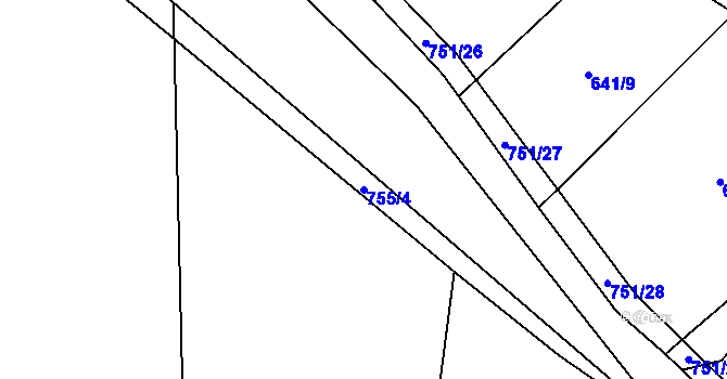 Parcela st. 755/4 v KÚ Blažovice, Katastrální mapa