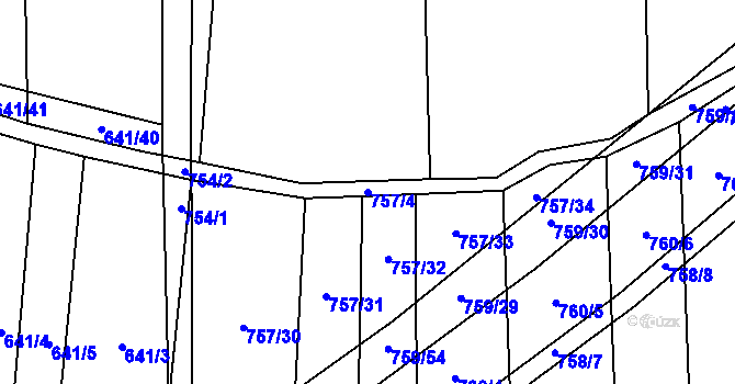 Parcela st. 757/4 v KÚ Blažovice, Katastrální mapa