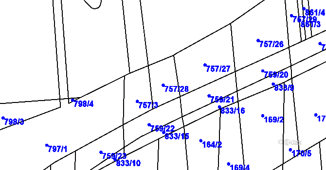 Parcela st. 757/28 v KÚ Blažovice, Katastrální mapa