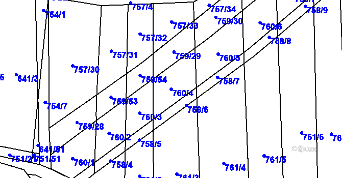 Parcela st. 760/4 v KÚ Blažovice, Katastrální mapa