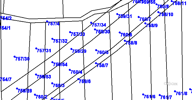 Parcela st. 760/5 v KÚ Blažovice, Katastrální mapa