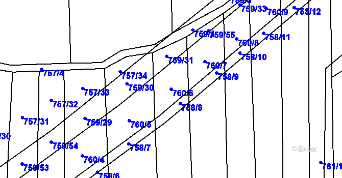 Parcela st. 760/6 v KÚ Blažovice, Katastrální mapa