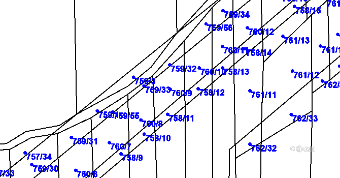 Parcela st. 760/9 v KÚ Blažovice, Katastrální mapa