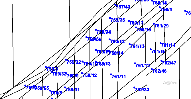 Parcela st. 760/11 v KÚ Blažovice, Katastrální mapa