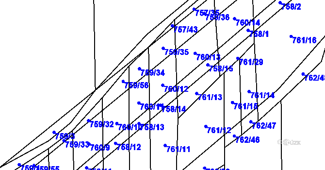Parcela st. 760/12 v KÚ Blažovice, Katastrální mapa
