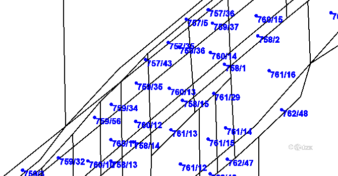 Parcela st. 760/13 v KÚ Blažovice, Katastrální mapa