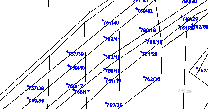 Parcela st. 760/18 v KÚ Blažovice, Katastrální mapa