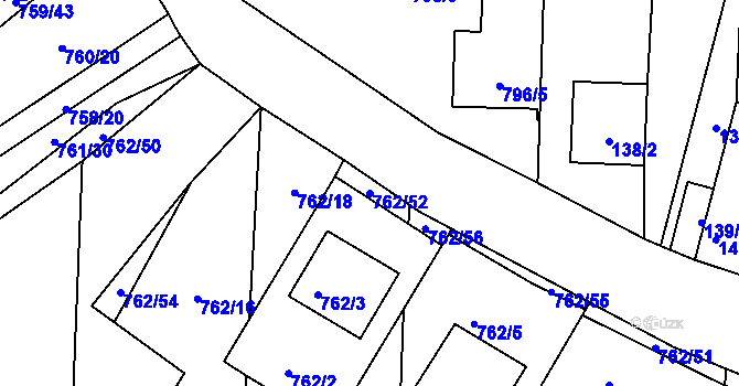 Parcela st. 762/52 v KÚ Blažovice, Katastrální mapa