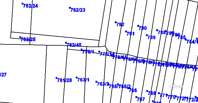 Parcela st. 778/14 v KÚ Blažovice, Katastrální mapa