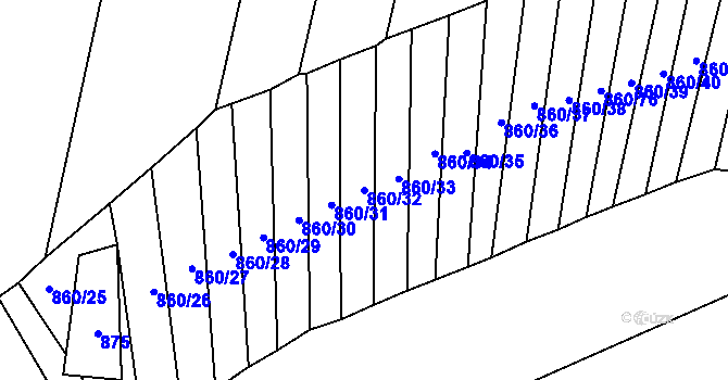 Parcela st. 860/32 v KÚ Blažovice, Katastrální mapa