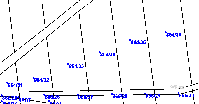 Parcela st. 864/34 v KÚ Blažovice, Katastrální mapa