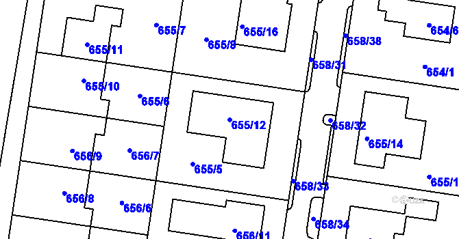 Parcela st. 655/12 v KÚ Blažovice, Katastrální mapa