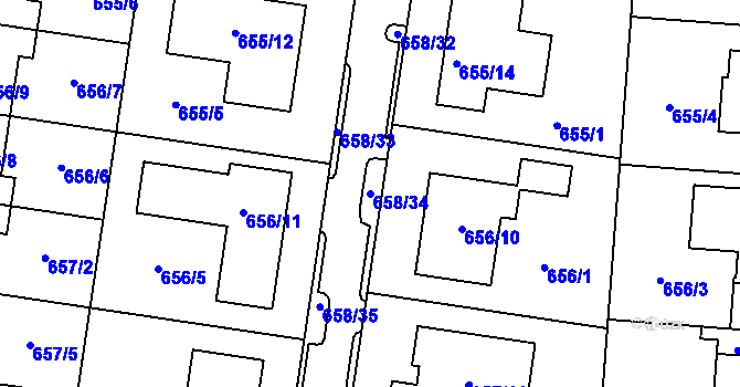 Parcela st. 658/34 v KÚ Blažovice, Katastrální mapa