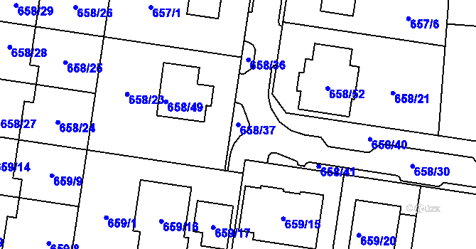 Parcela st. 658/37 v KÚ Blažovice, Katastrální mapa
