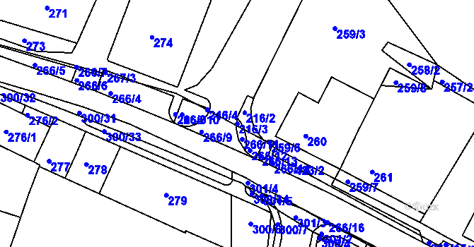 Parcela st. 216/3 v KÚ Blažovice, Katastrální mapa