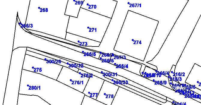 Parcela st. 266/7 v KÚ Blažovice, Katastrální mapa