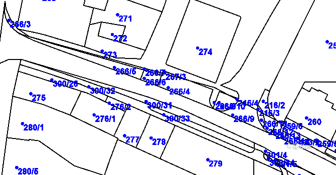 Parcela st. 266/4 v KÚ Blažovice, Katastrální mapa