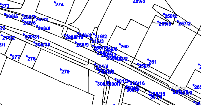 Parcela st. 266/13 v KÚ Blažovice, Katastrální mapa